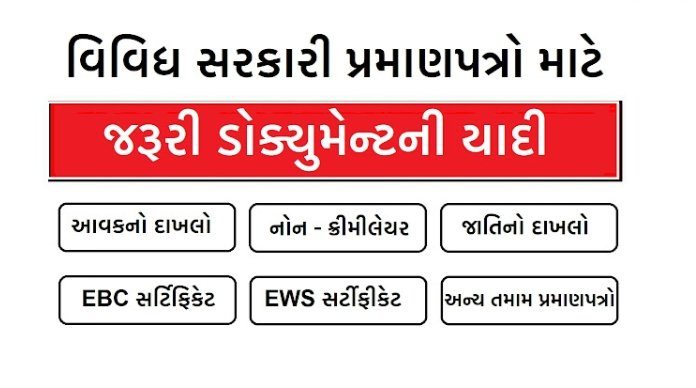 List of documents for obtaining various certificates from Gujarat Government