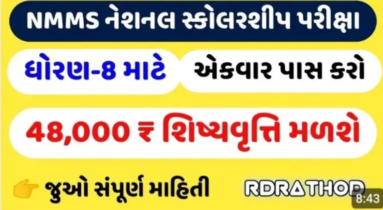 Gujarat NMMS Scholership 2025-26 Application Form, Admit Card