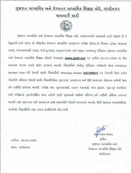 GSEB Standard 12th Result 2026